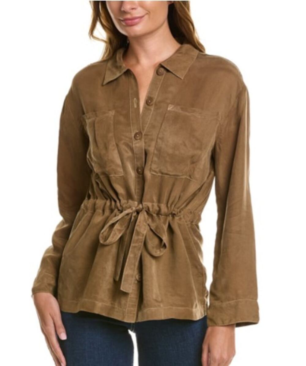NATION LTD Coda Belted Safari Shirt Size Small Top Bark Brown Fall Relaxed Fall